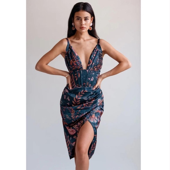 Averie Dresses & Skirts - Averie Halley Draped Midi Dress in Flowery Print Cobalt Blue Sz XS